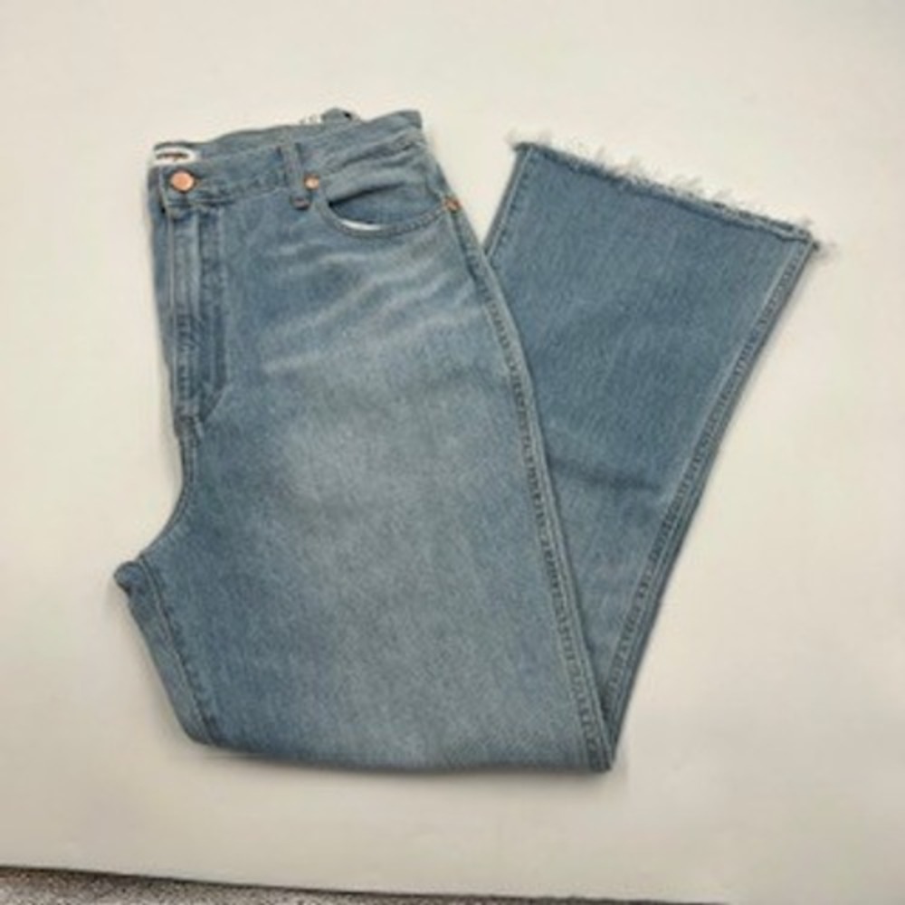 Wrangler Lovestruck High Rise Flare Jeans Light Wash Raw Hem 32/32 WROCK 672 - Picture 7 of 16